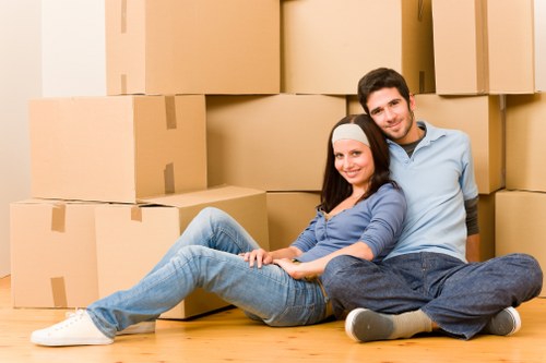 Different sizes of packing boxes arranged for household relocation