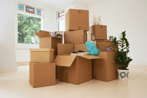 Packed office equipment ready for relocation services