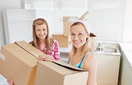 Professional movers loading household items into a removal van